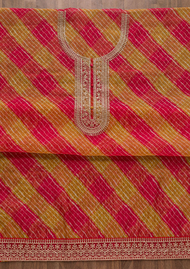 Red Printed Tissue Unstitched Salwar Suit-Koskii