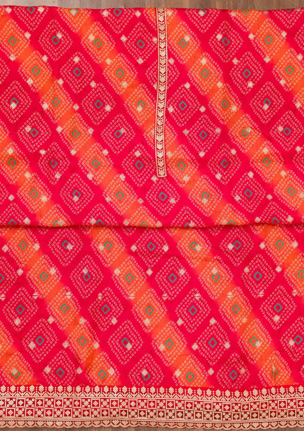 Red Printed Tissue Unstitched Salwar Suit-Koskii