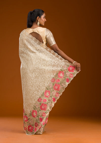 Red Printed Tissue Saree