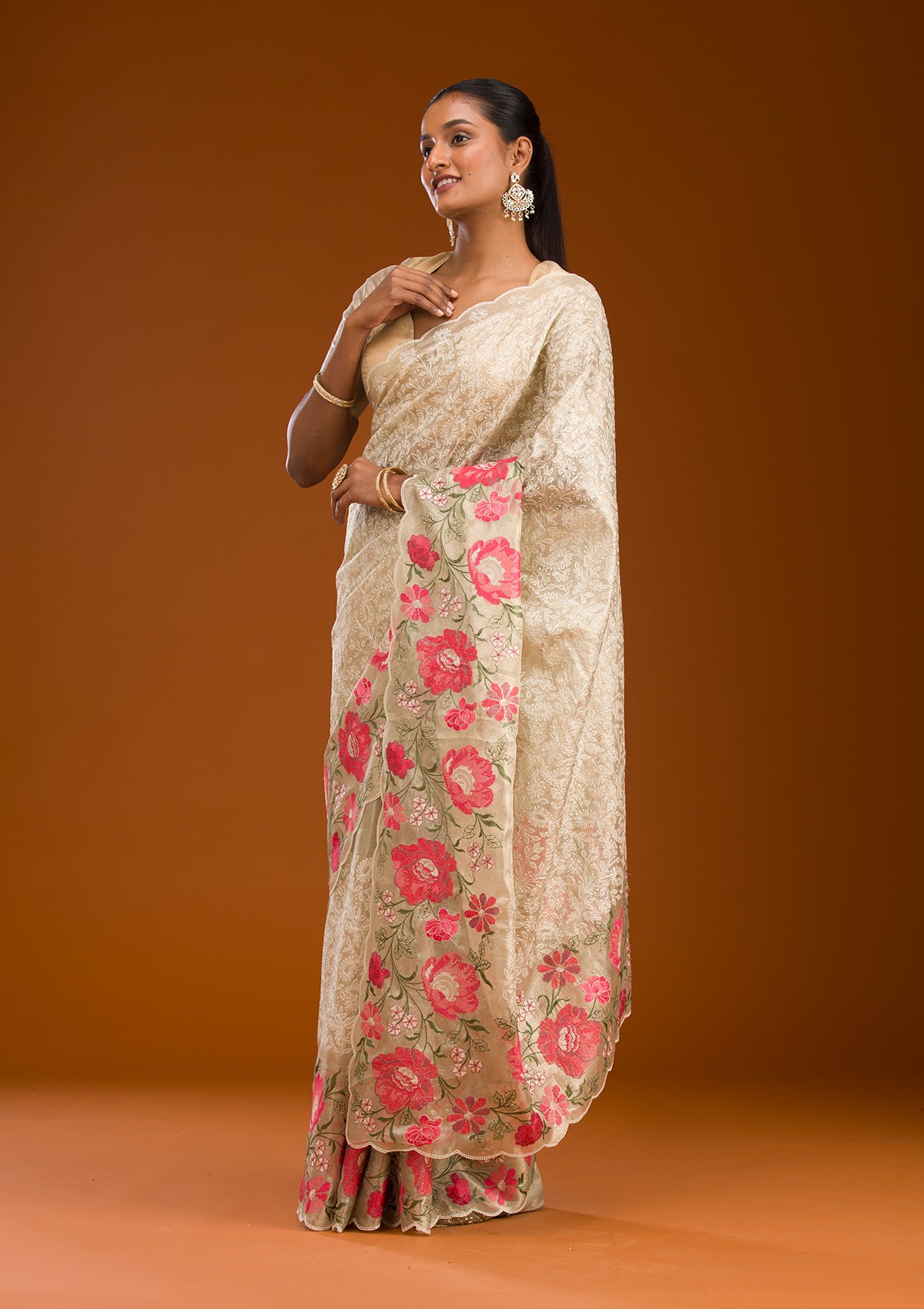 Red Printed Tissue Saree