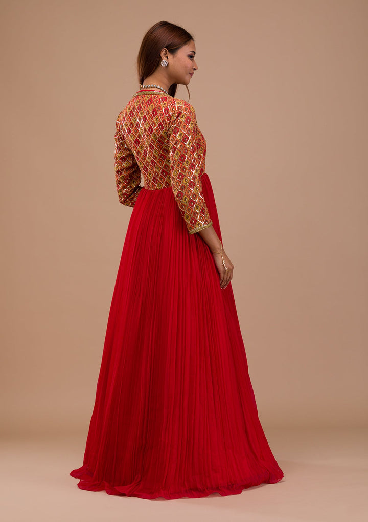 Red Sequins Georgette Readymade Salwar Suit-Koskii