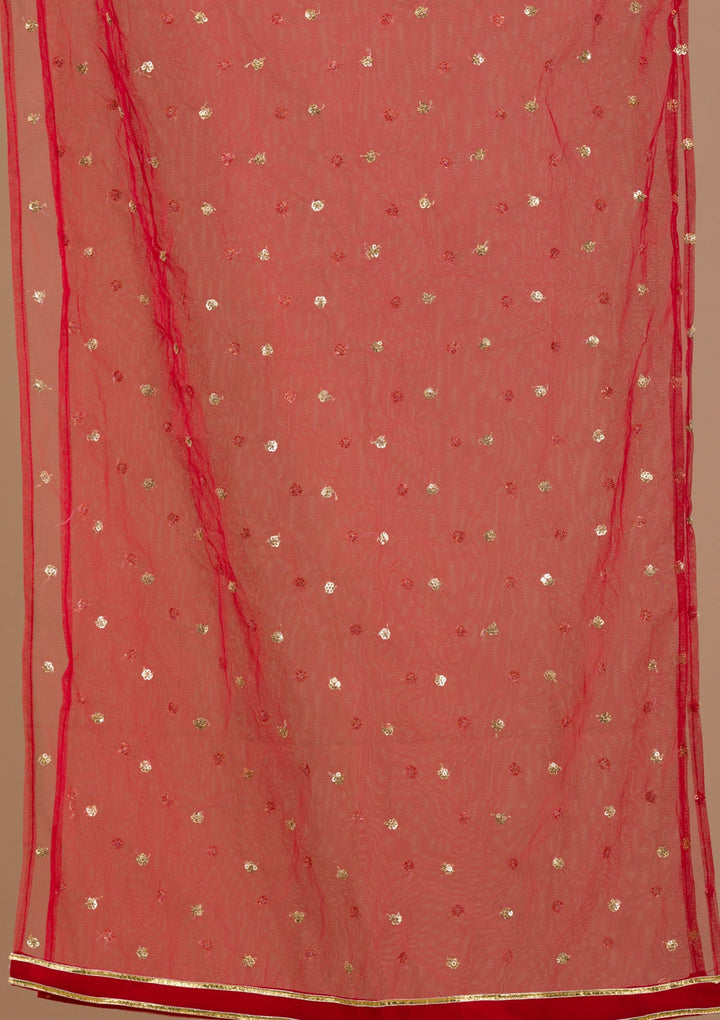 Red Sequins Georgette Readymade Salwar Suit-Koskii