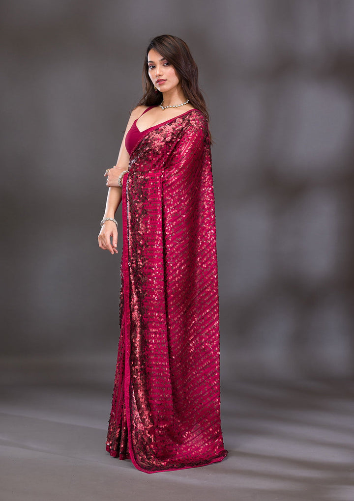 Red Sequins Georgette Saree-Koskii