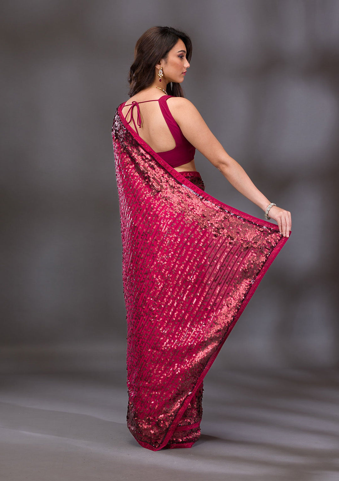 Red Sequins Georgette Saree-Koskii