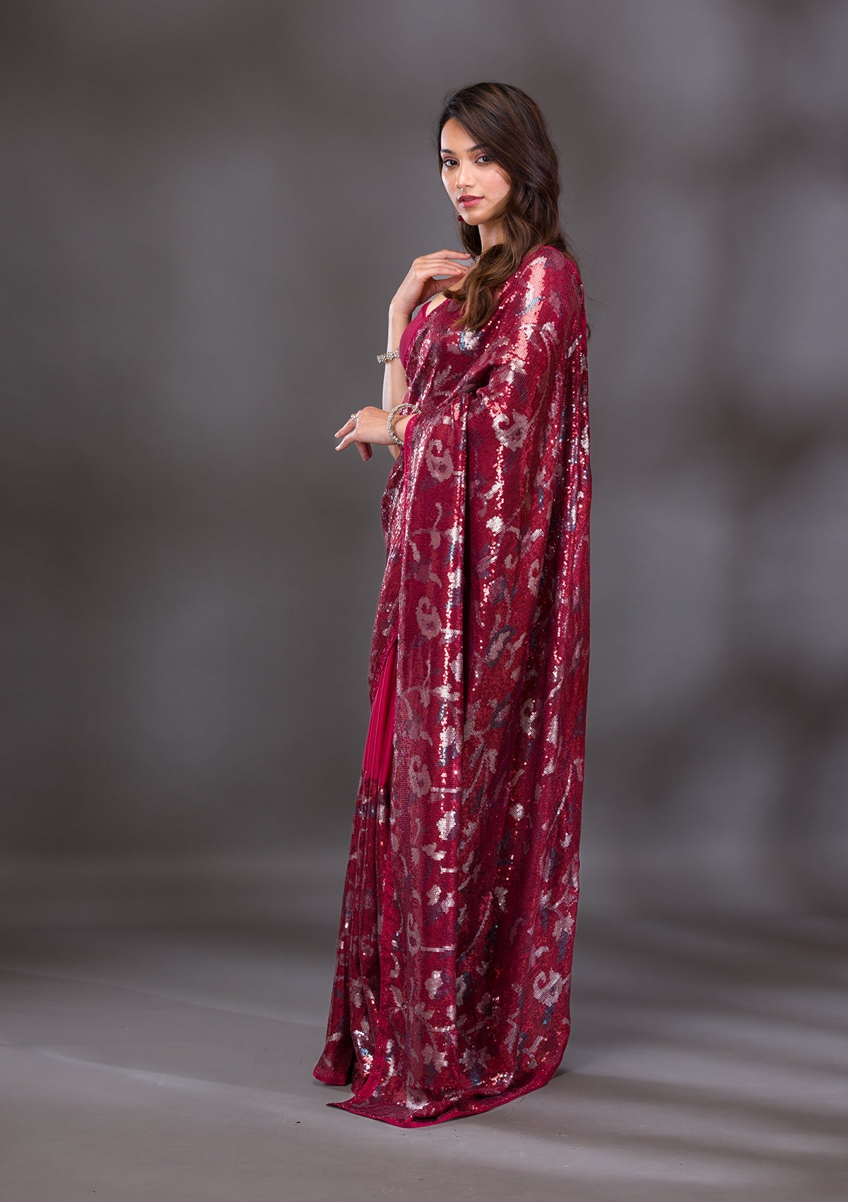 Red Sequins Georgette Saree-Koskii