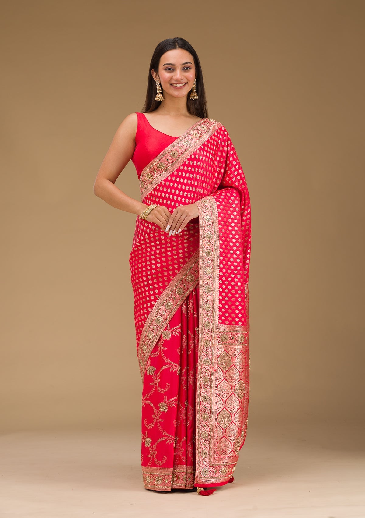 Red Stonework Art Silk Saree