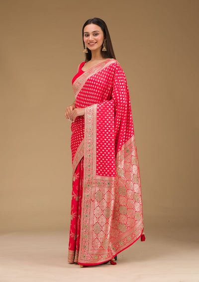 Red Stonework Art Silk Saree-Koskii