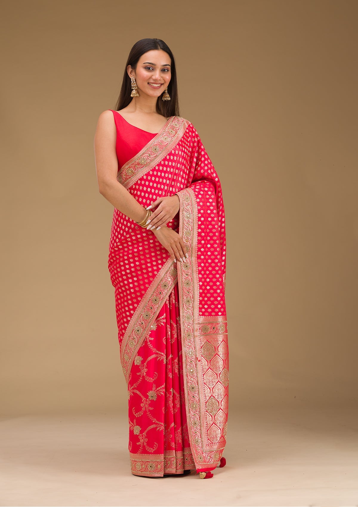 Red Stonework Art Silk Saree