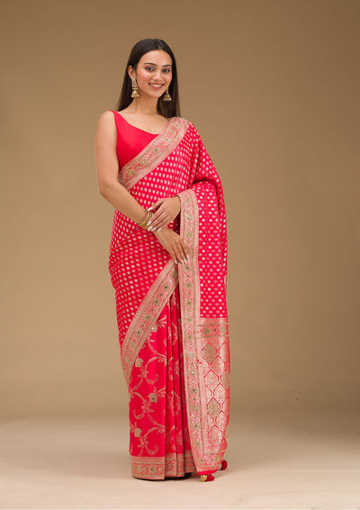 Red Stonework Art Silk Saree