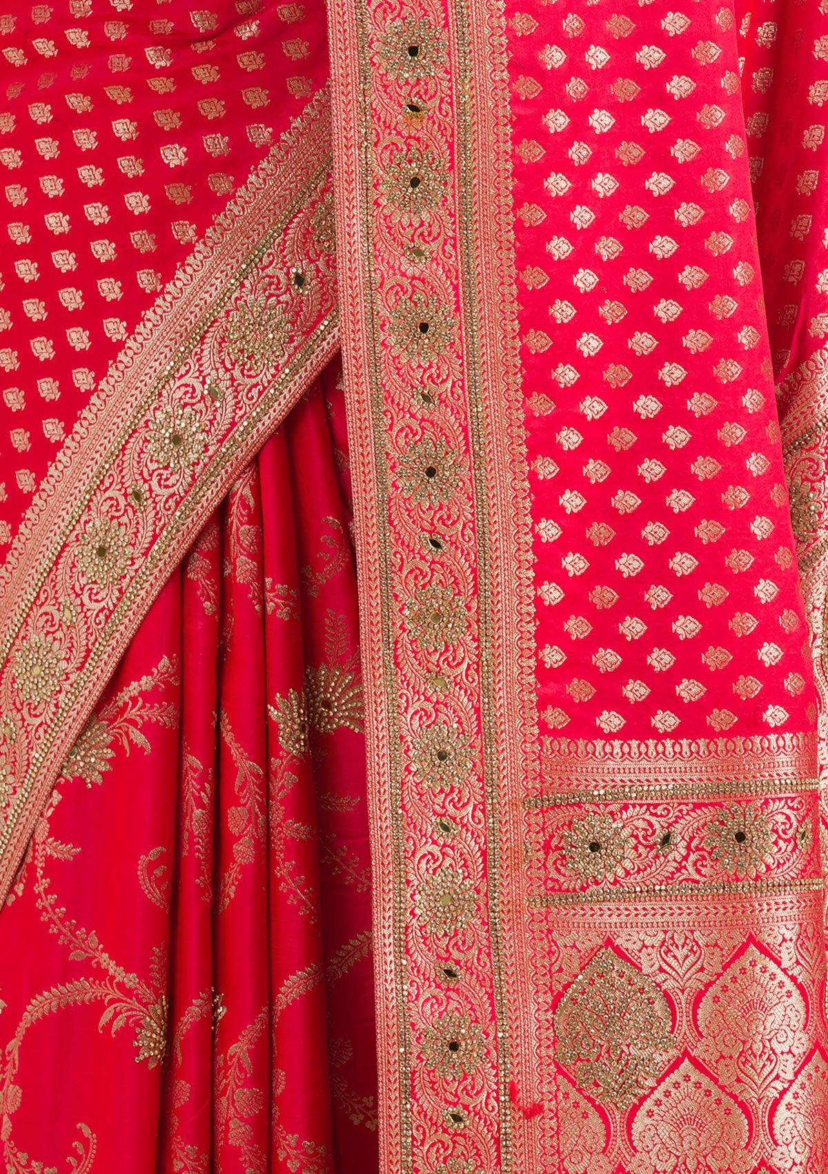 Red Stonework Art Silk Saree