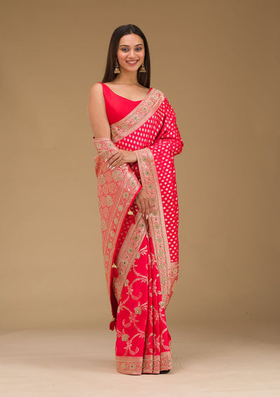 Red Stonework Art Silk Saree