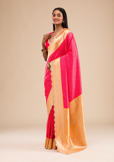 Red Stonework Banarasi Silk Saree-Koskii