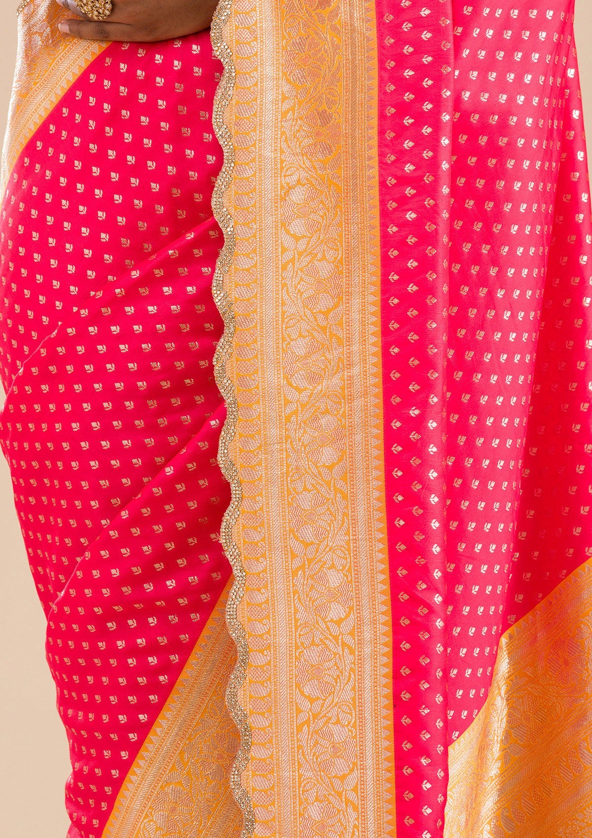 Red Stonework Banarasi Silk Saree-Koskii