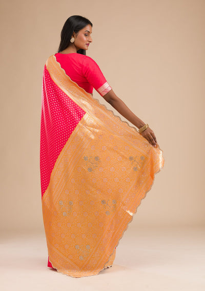 Red Stonework Banarasi Silk Saree-Koskii