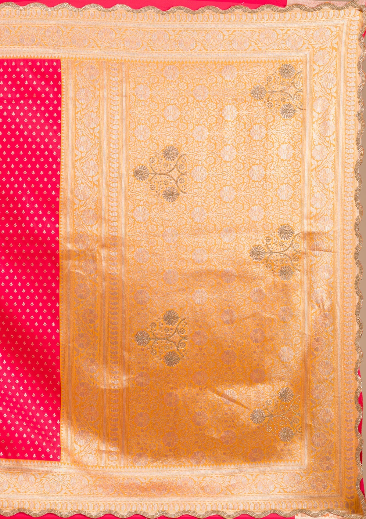 Red Stonework Banarasi Silk Saree-Koskii