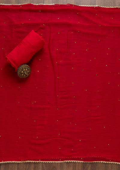 Red Stonework Bandini Unstitched Salwar Suit-Koskii