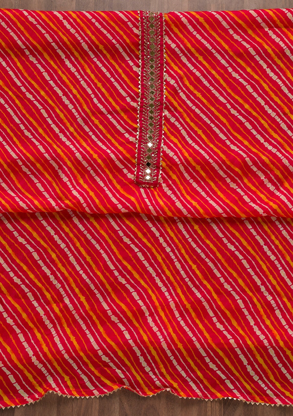 Red Stonework Bandini Unstitched Salwar Suit-Koskii