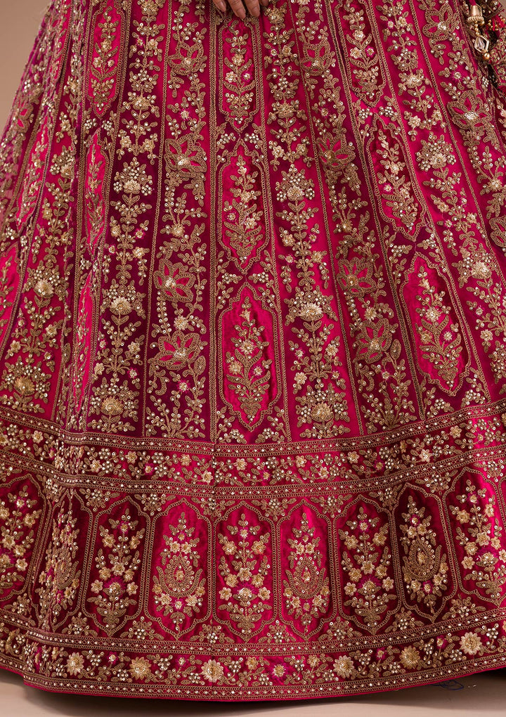 Red Stonework Net Readymade Lehenga-Koskii