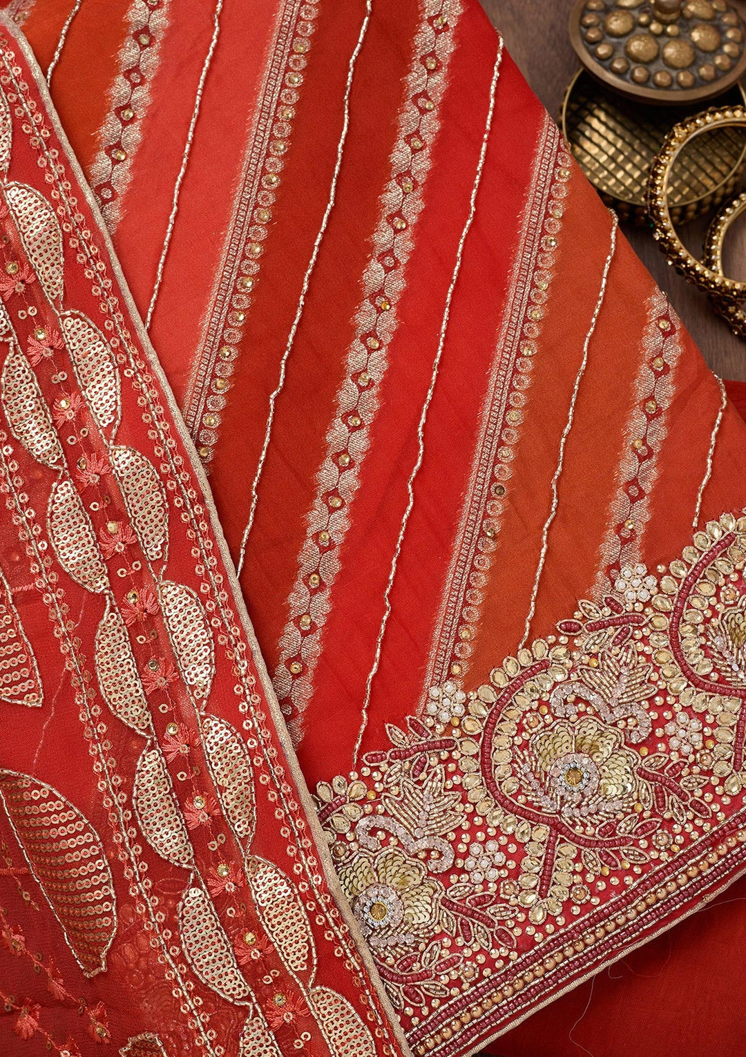 Red Stonework Semi Crepe Unstitched Salwar Suit-Koskii