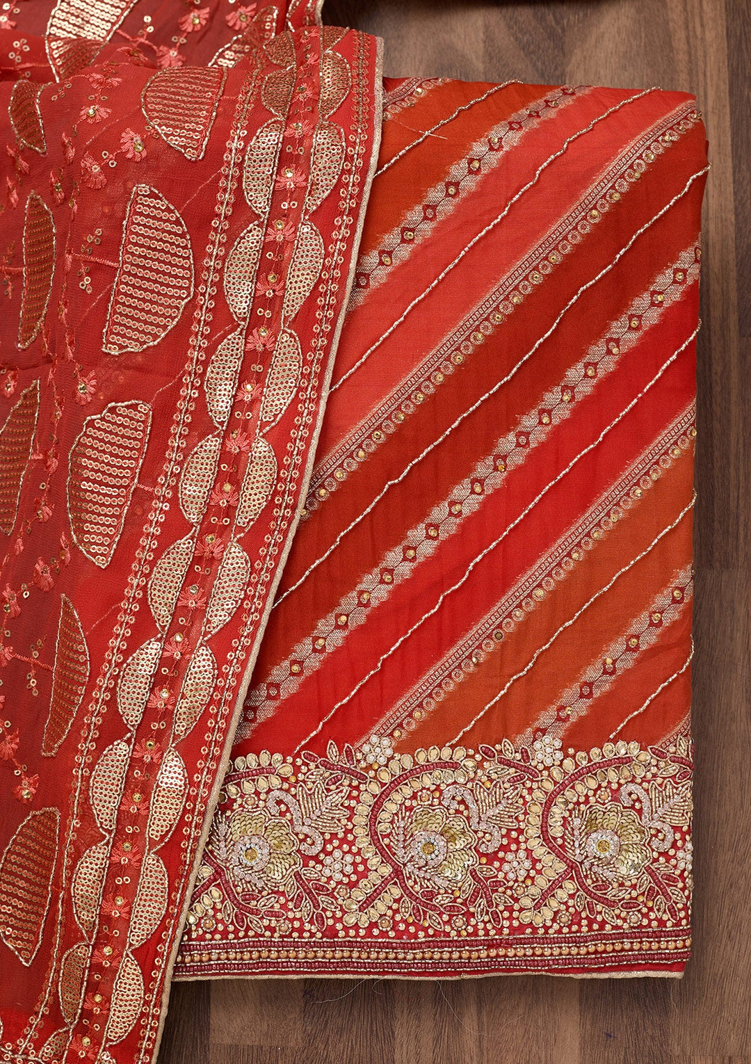 Red Stonework Semi Crepe Unstitched Salwar Suit-Koskii