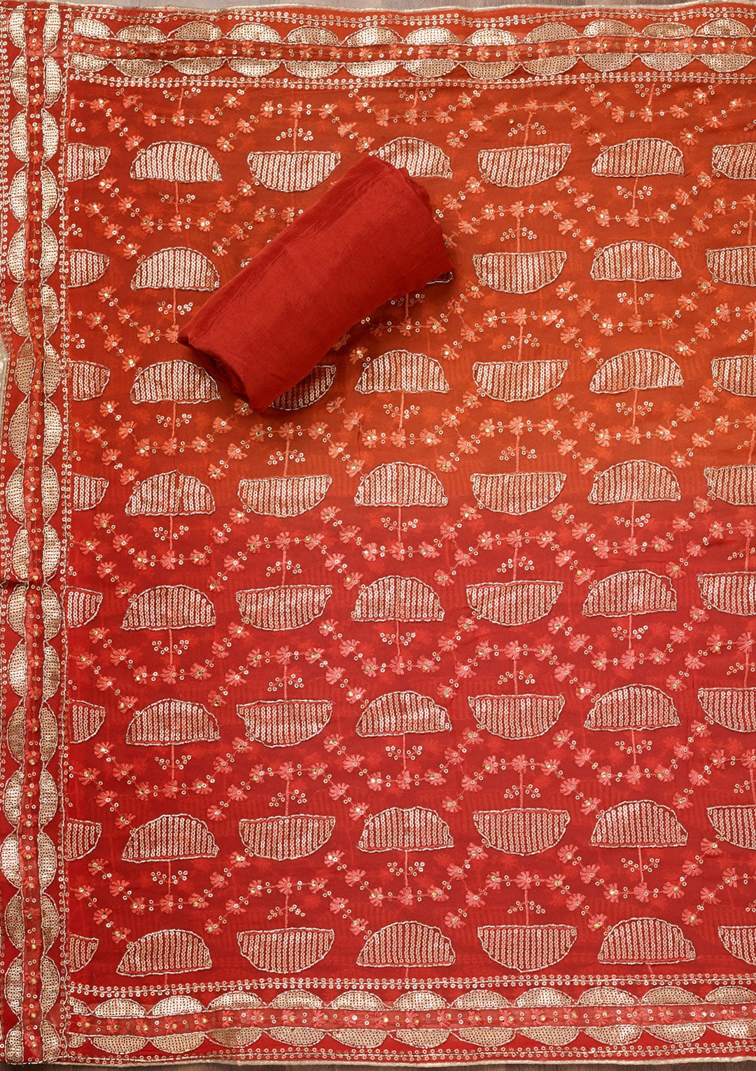 Red Stonework Semi Crepe Unstitched Salwar Suit-Koskii