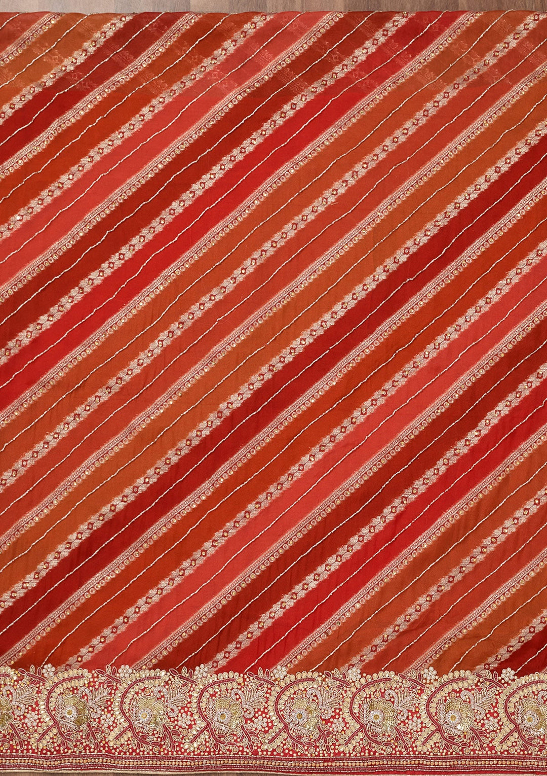 Red Stonework Semi Crepe Unstitched Salwar Suit-Koskii