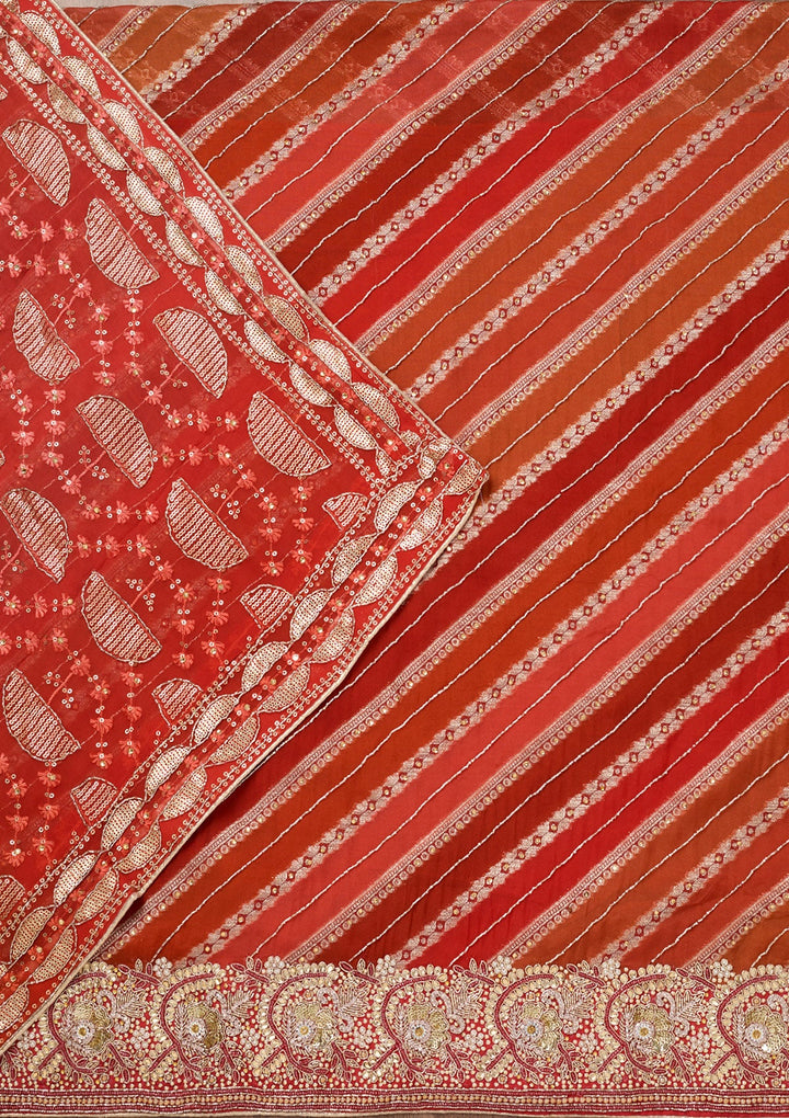 Red Stonework Semi Crepe Unstitched Salwar Suit-Koskii