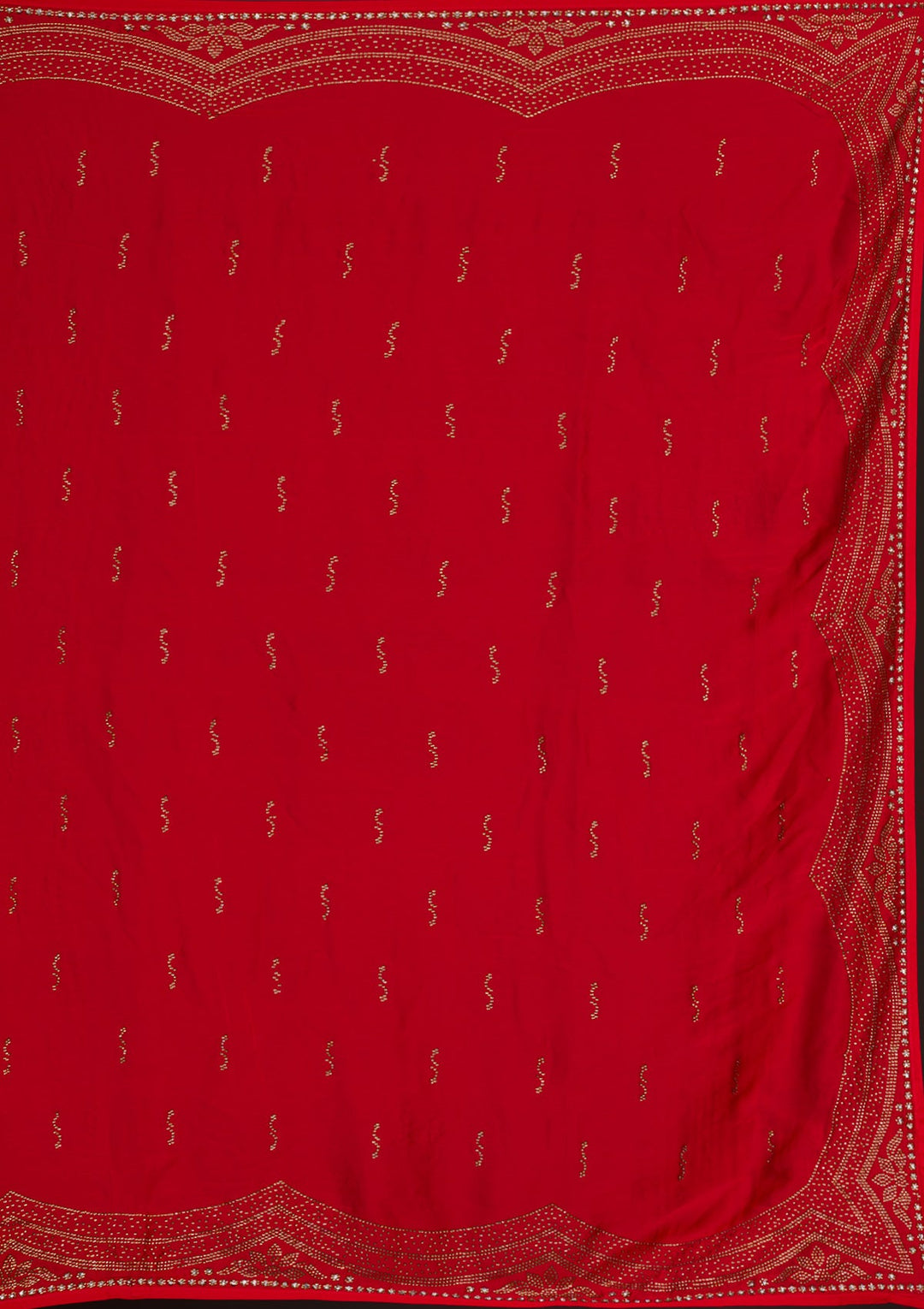 Red Swarovski Satin Saree-Koskii