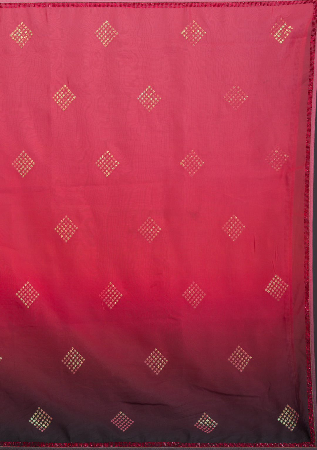Red Swarovski Satin Saree-Koskii