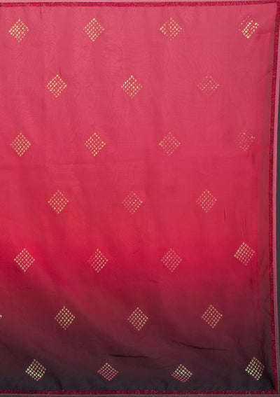 Red Swarovski Satin Saree-Koskii