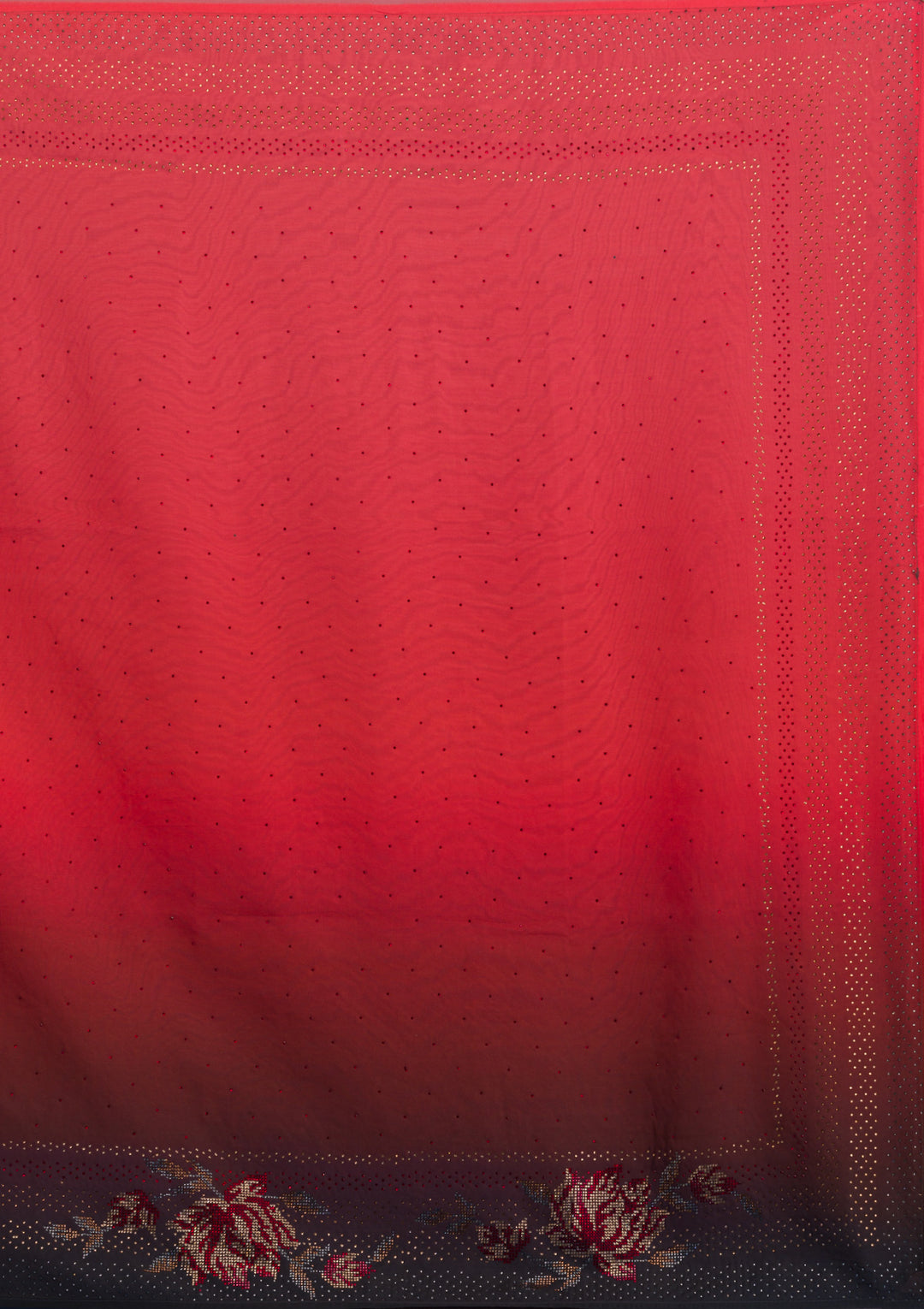 Red Swarovski Satin Saree-Koskii