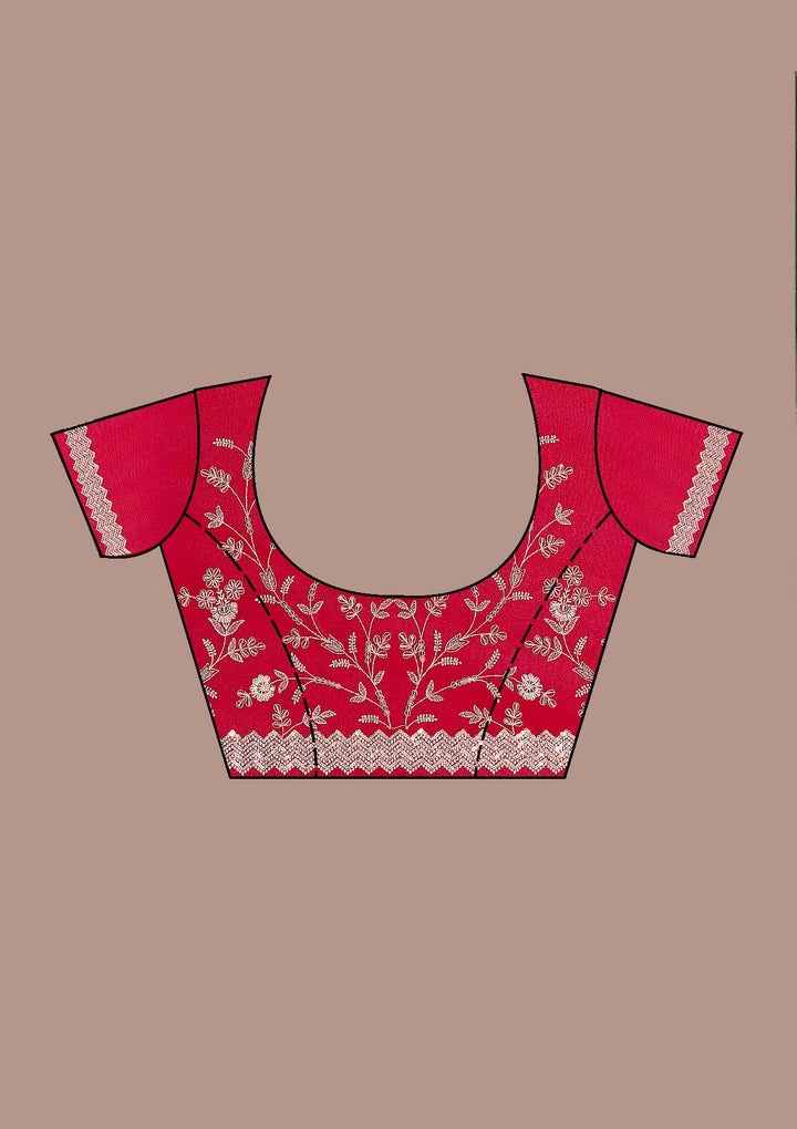 Red Threadwork Georgette Saree-Koskii