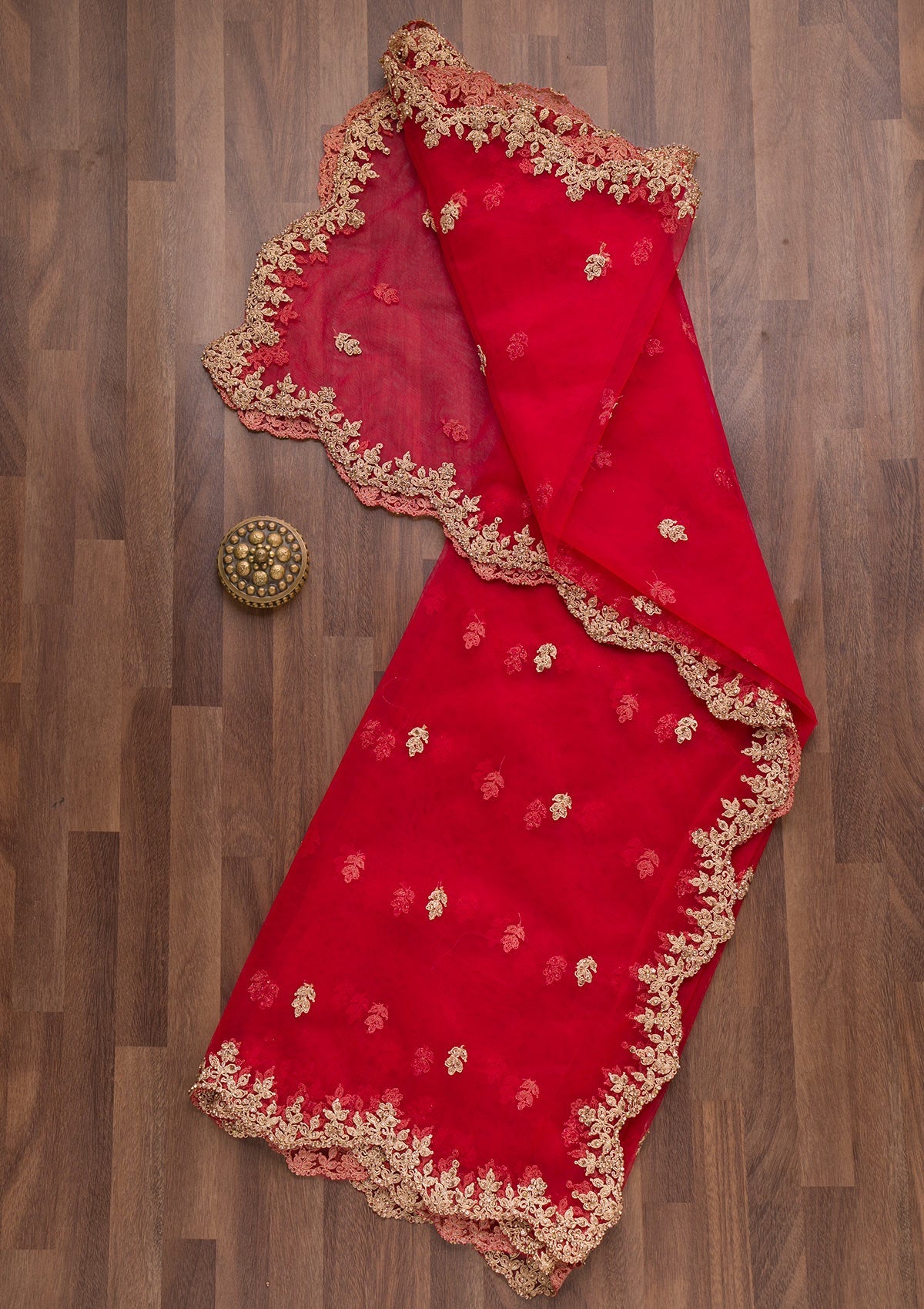 Red Threadwork Tissue Dupatta-Koskii