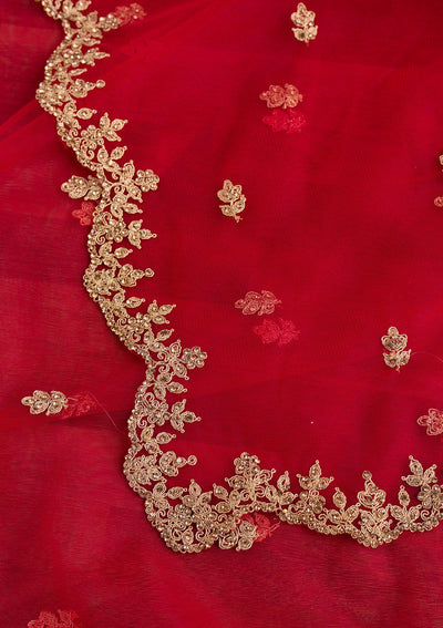 Red Threadwork Tissue Dupatta-Koskii