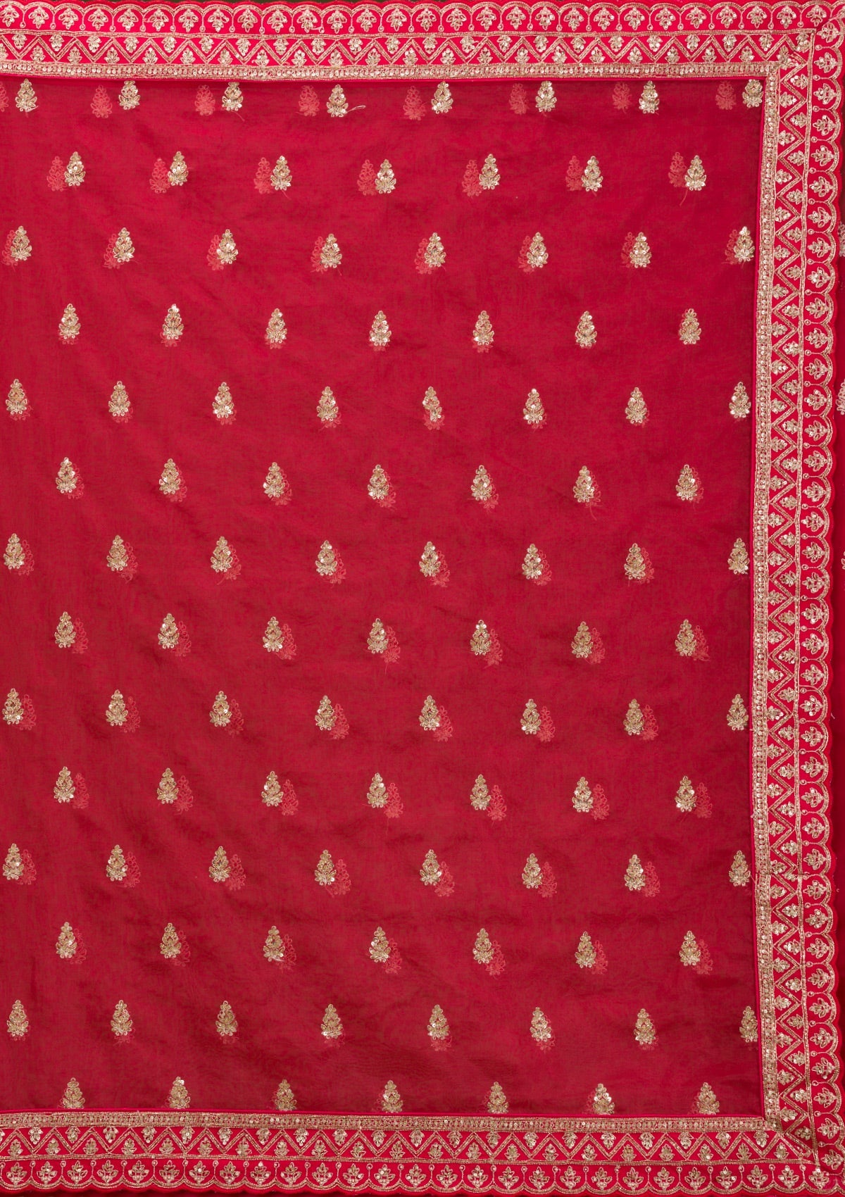 Red Zardosi Raw Silk Readymade Lehenga-Koskii