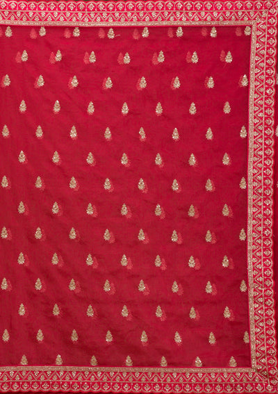 Red Zardosi Raw Silk Readymade Lehenga-Koskii