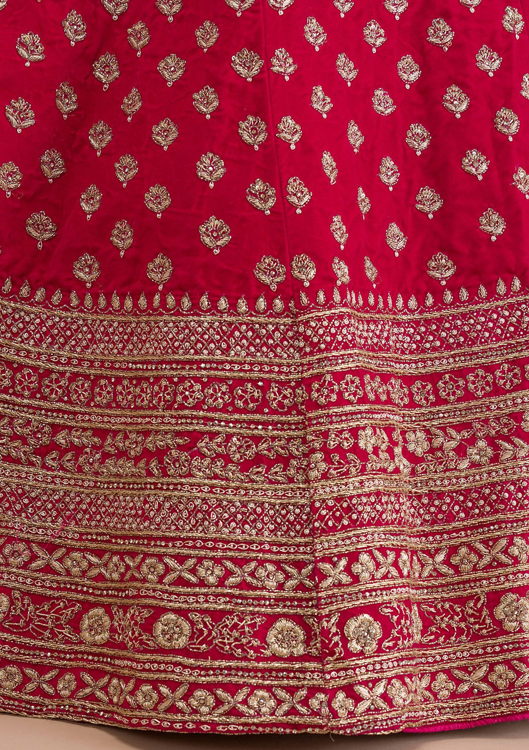Red Zardosi Velvet Readymade Lehenga-Koskii