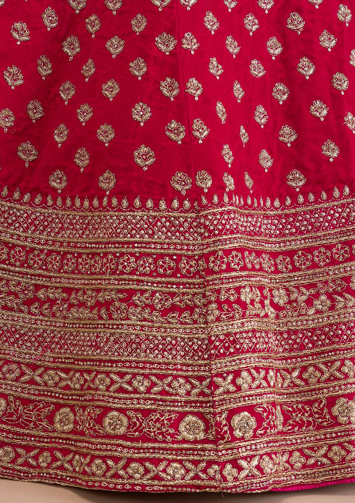 Red Zardosi Velvet Readymade Lehenga-Koskii