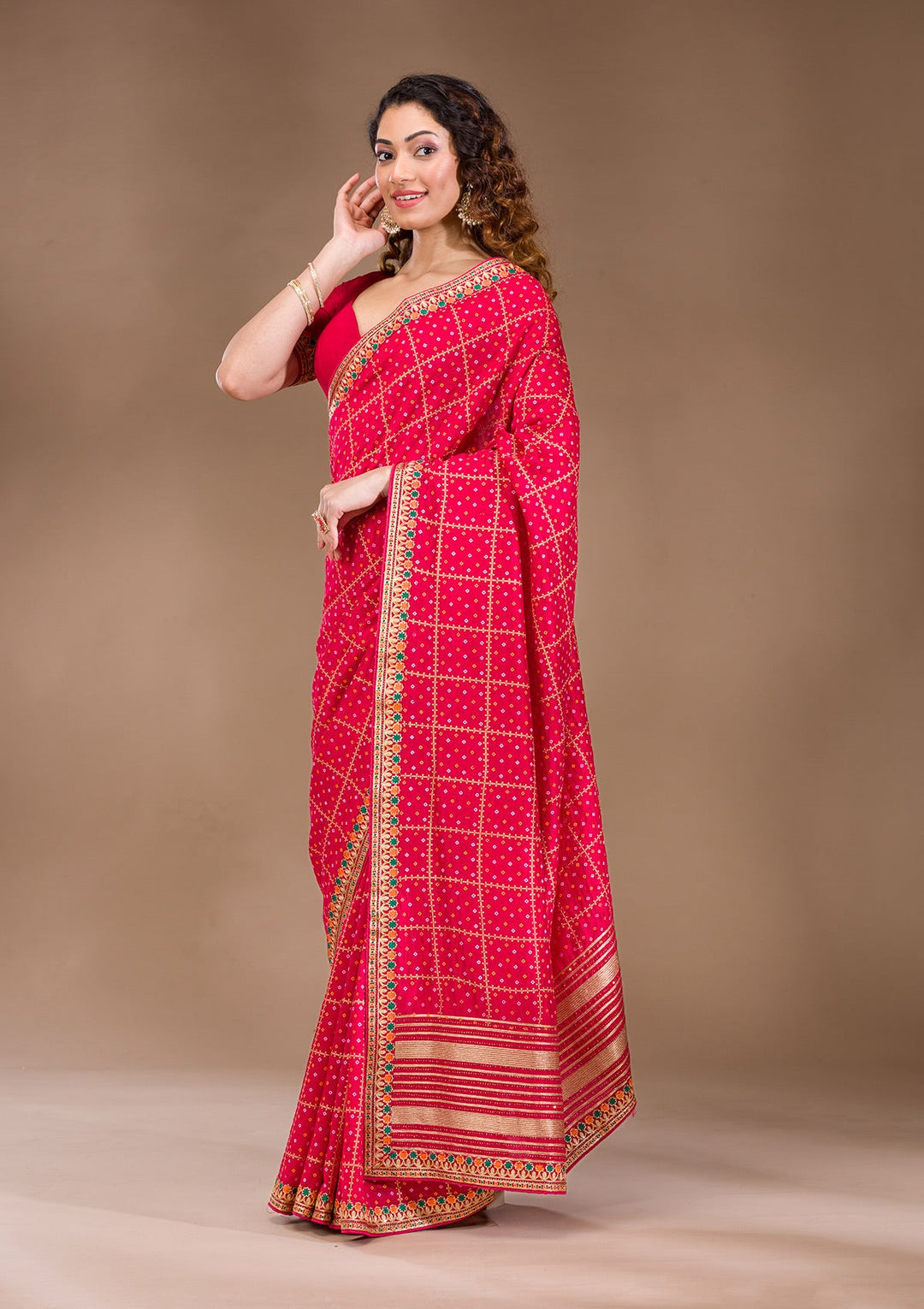 Red Zariwork Art Silk Saree-Koskii