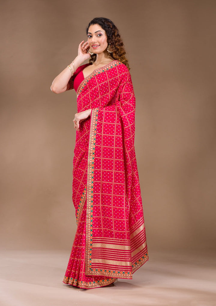 Red Zariwork Art Silk Saree-Koskii