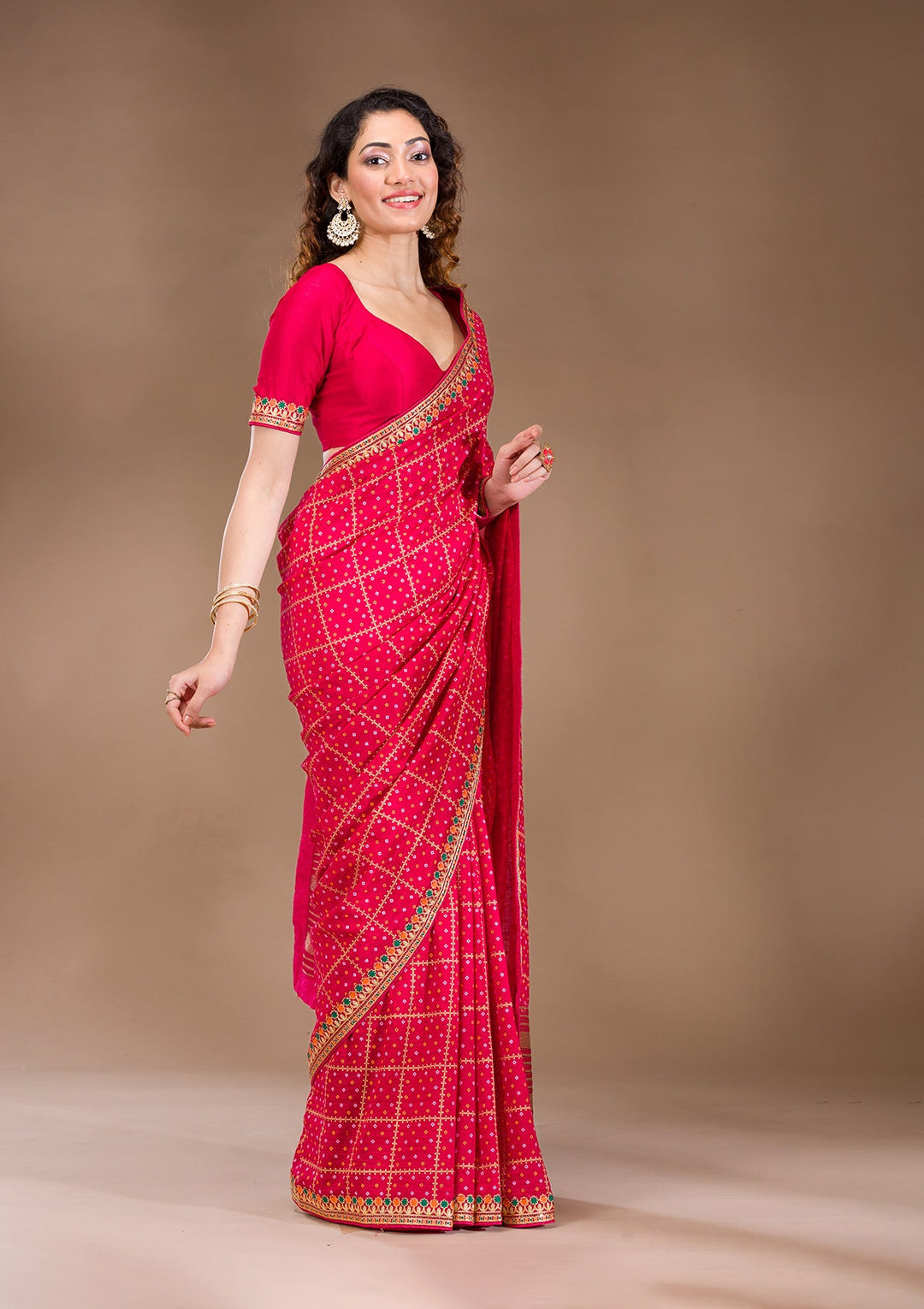 Red Zariwork Art Silk Saree-Koskii