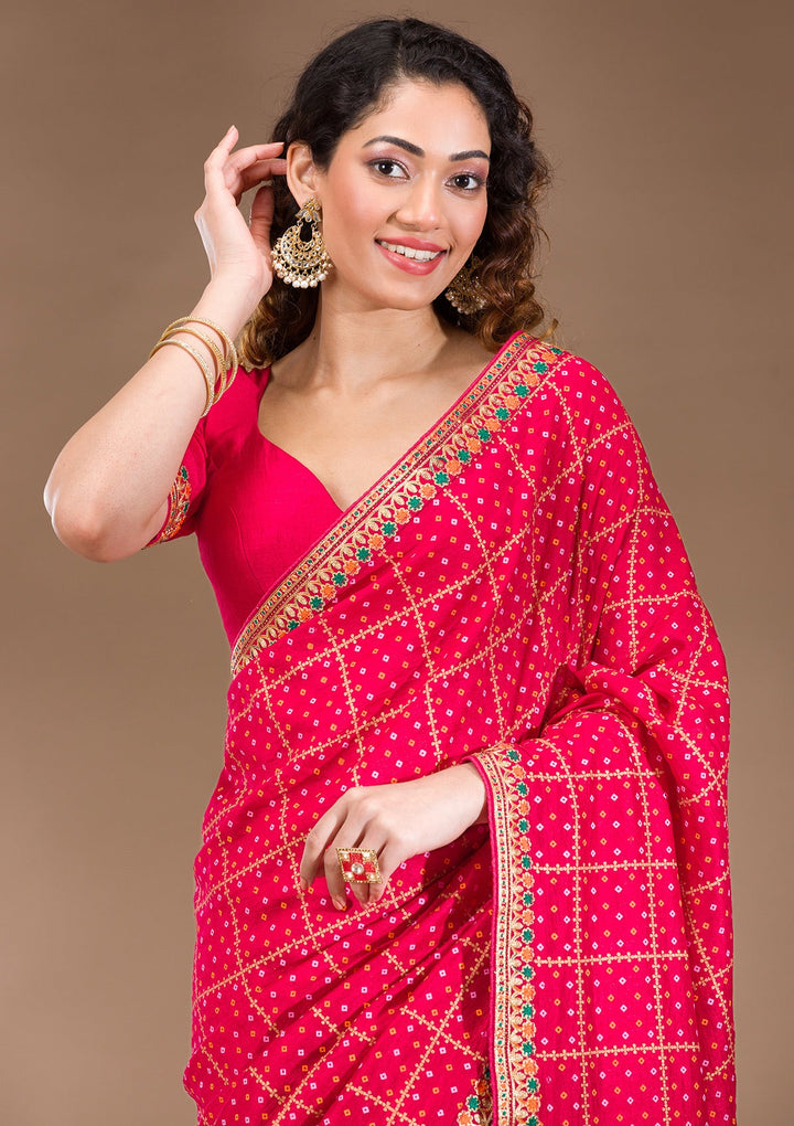 Red Zariwork Art Silk Saree-Koskii
