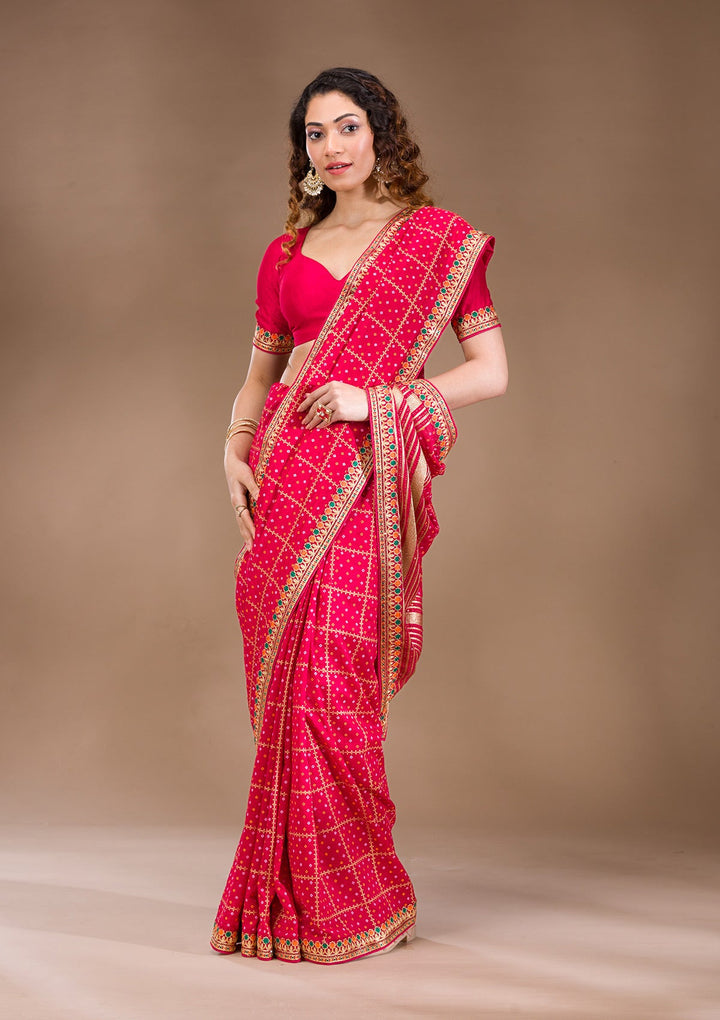 Red Zariwork Art Silk Saree-Koskii