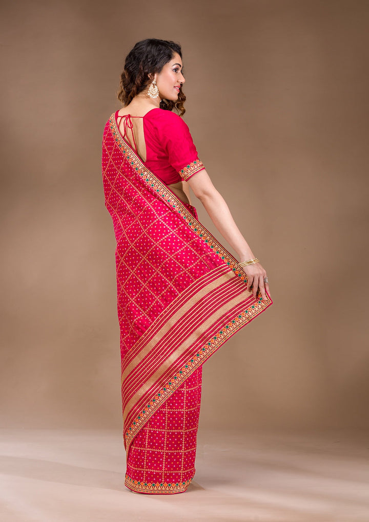 Red Zariwork Art Silk Saree-Koskii