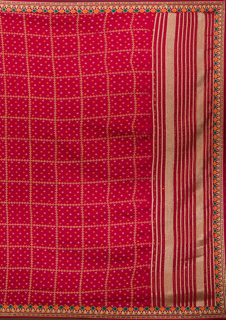 Red Zariwork Art Silk Saree-Koskii