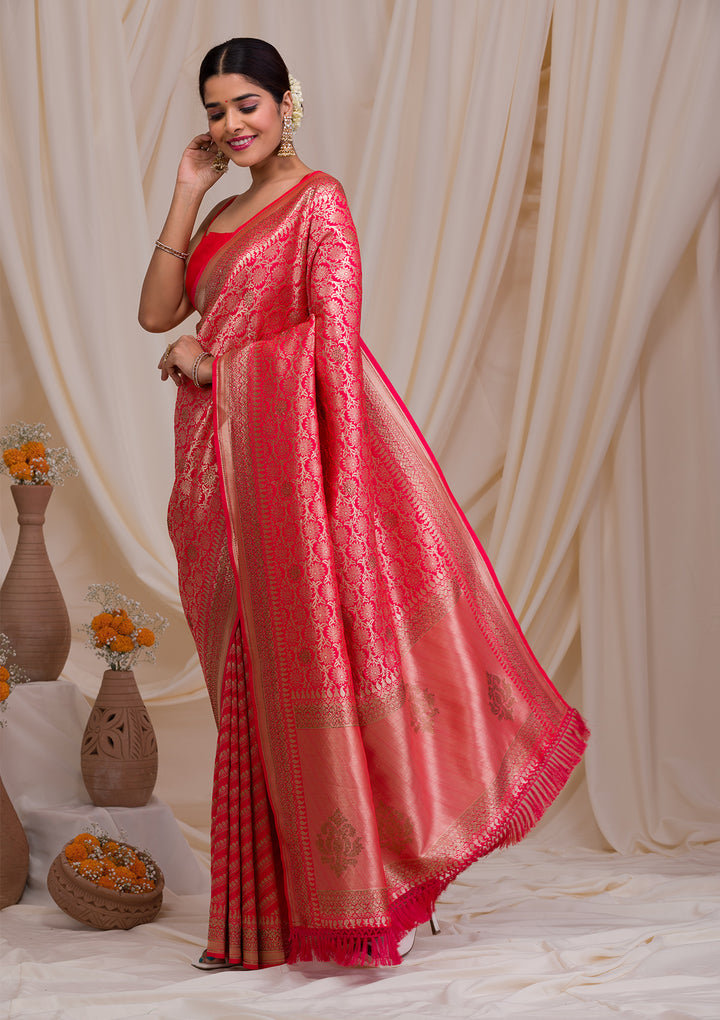 Red Zariwork Art Silk Saree-Koskii