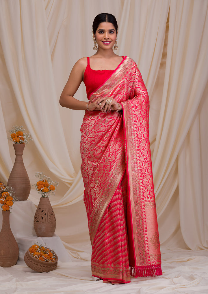 Red Zariwork Art Silk Saree-Koskii