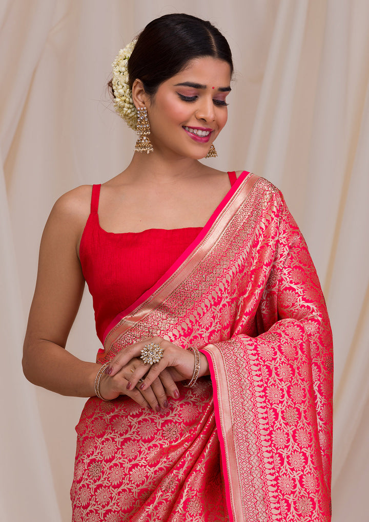 Red Zariwork Art Silk Saree-Koskii
