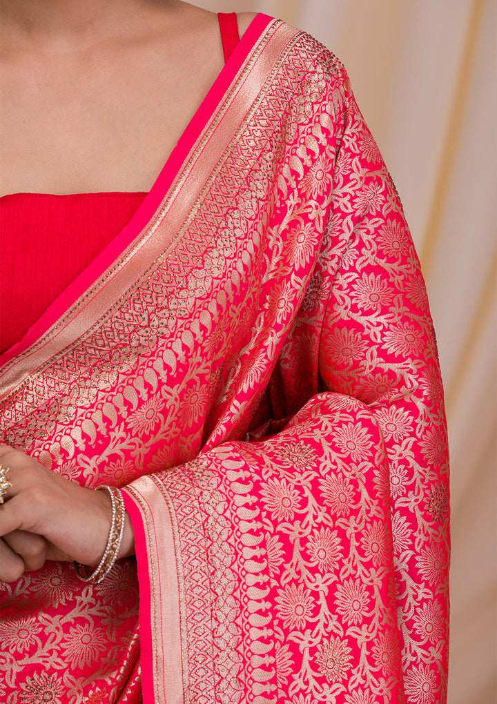 Red Zariwork Art Silk Saree-Koskii