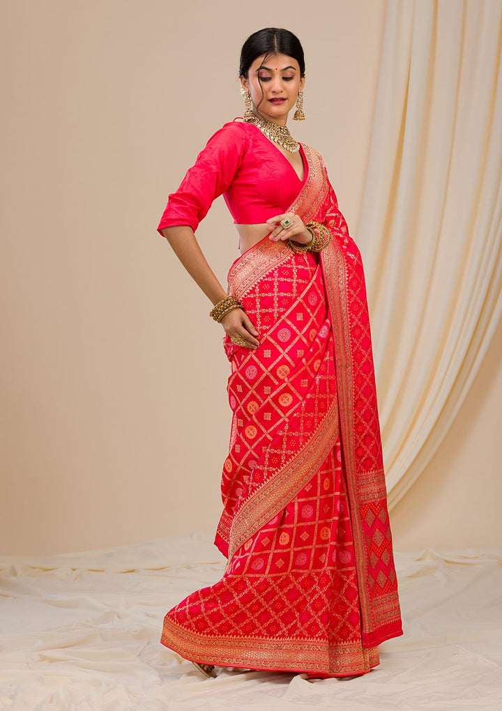 Red Zariwork Banarasi Saree-Koskii